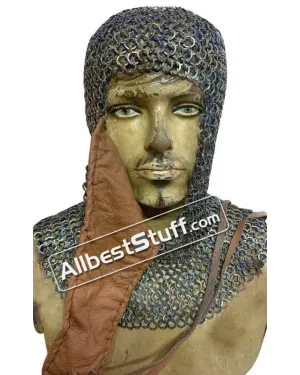 Titanium Chain Mail Coif Flat Riveted Short Length Hood